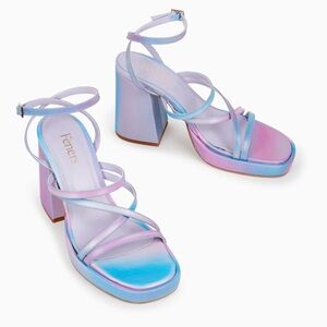 Feners “Le Disco” Iridescent Pastel Strappy Block Heel Sandals